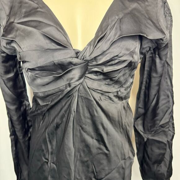 Chaser Women's Small Fit Flare Mini Dress Black Satin Twist Front Detail V Back - Picture 5 of 7